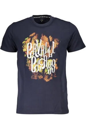 Roberto Cavalli Top, Herre, Blå, XL, Bomuld, Blå Bomuld T-shirt med Print Logo