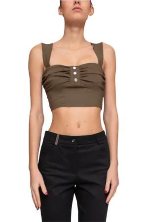 Pinko Top, Dame, Grøn, S, Linned, Stræk Linned Top Voyager Olive