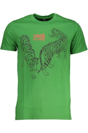 Roberto Cavalli Top, Herre, Grøn, M, Bomuld, Grøn Bomuld Print Logo T-Shirt