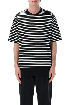 Comme des Garçons Top, Herre, Sort, L, Uld, Stribet T-shirt Sort Hvid Stilfuld Ss25