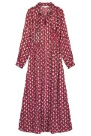 Maison Kitsuné Kjole, Dame, Flerfarvet, S, Blomster Striber Lang Kjole