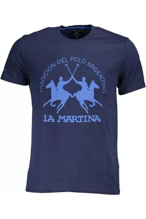 La Martina Top, Herre, Blå, XL, Bomuld, Bomulds T-shirt med korte ærmer og logoprint