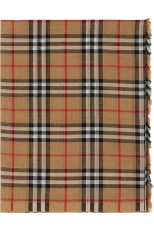 Burberry Tilbehør, Dame, , ONE SIZE, Uld, Silk Wool Fringed Check Scarf