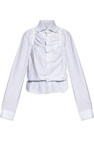 Maison Margiela Bluser & Skjorter, Dame, Hvid, XS, Bomuld, Skjorte med strikmønster