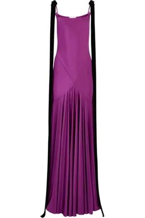 Nina Ricci Kjole, Dame, Lilla, S, Satin, Fuchsia Satin Lang Kjole med Bånd