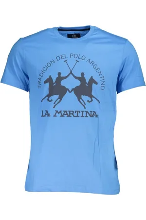 La Martina Top, Herre, Blå, L, Bomuld, Blå Bomuld Herre T-Shirt med Trykt Design