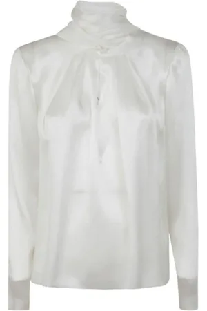 Alberta Ferretti Bluser & Skjorter, Dame, Hvid, M, Satin, Elegant Satin Bluse med Sløjfe-Krave