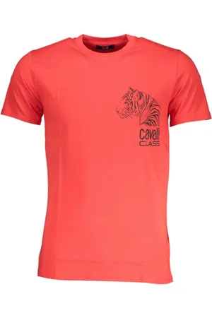 Roberto Cavalli Top, Herre, Rød, L, Tryk Logo Kortærmet T-shirt