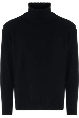C.P. Company Strik, Herre, Sort, S, Uld, Sort Uld Turtle Neck Sweater med Lynlåslomme
