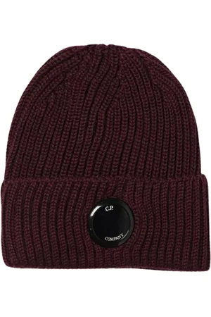 C.P. Company Tilbehør, Herre, Lilla, ONE SIZE, Uld, Blå Ribstrikket hue med Goggle