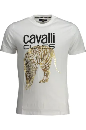 Roberto Cavalli Top, Herre, Hvid, XL, Bomuld, Hvid Bomuld Logo Print T-Shirt