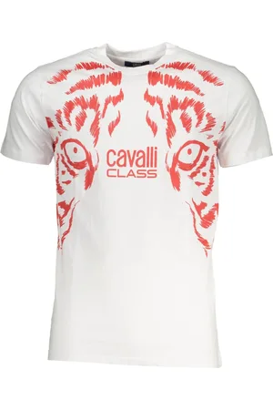 Roberto Cavalli Top, Herre, Hvid, XL, Hvid T-shirt med kortærmet og logo print