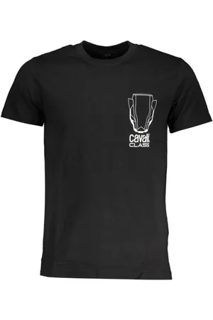 Roberto Cavalli Top, Herre, Sort, L, Bomuld, Sort Bomuld Trykt Logo T-Shirt