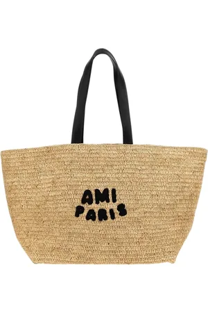 Ami Taske, Herre, , ONE SIZE, Uld, Logo Straw Tote Bag
