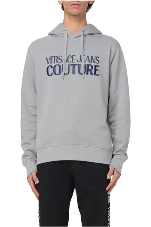 VERSACE Sweathshirts & Hoodies, Herre, Grå, M, Uld, Broderet hættetrøje i slående violet