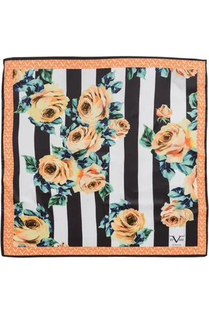 19V69 Italia Tilbehør, Dame, Flerfarvet, ONE SIZE, Polyester, Rose Print Tørklæde SortHvid Striber