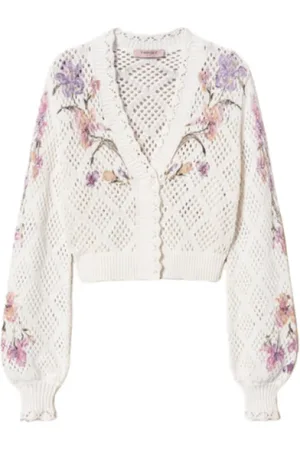 Twin-Set Strik, Dame, Flerfarvet, M, Bomuld, Multifarvet Blomstret V-hals Cardigan