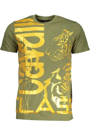 Roberto Cavalli Top, Herre, Grøn, 2XL, Bomuld, Grøn Bomuld Trykt Logo T-Shirt