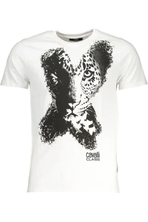 Roberto Cavalli Top, Herre, Hvid, XL, Tryk Logo Kortærmet T-shirt