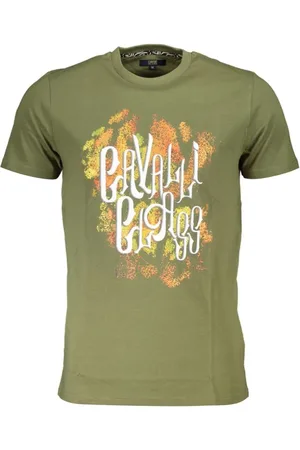 Roberto Cavalli Top, Herre, Grøn, M, Bomuld, Grøn Bomuld T-shirt med Print Logo