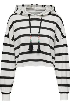 ONLY Sweathshirts & Hoodies, Dame, Sort, S, Bomuld, Langærmet hættetrøje med striber