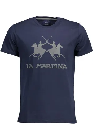 La Martina Top, Herre, Blå, 2XL, Bomuld, Blå Bomuld T-shirt med Rund Hals