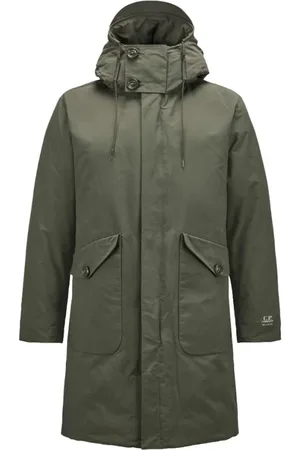 C.P. Company Frakke, Herre, Grøn, L, Uld, Lang Parka med hætte og andedun