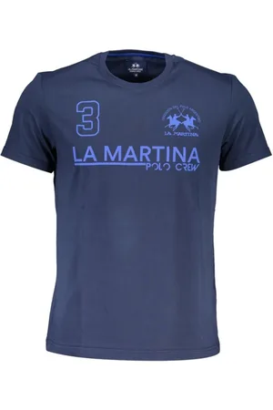 La Martina Top, Herre, Blå, M, Bomuld, Blåt bomuldst-shirt med signaturprint