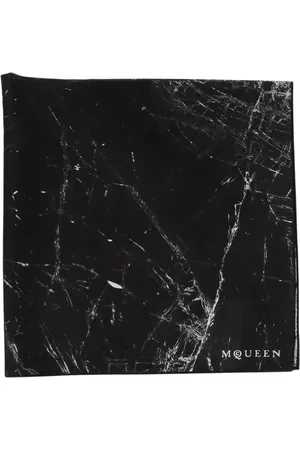 Alexander McQueen Tilbehør, Herre, Sort, ONE SIZE, Luksus Marmor Mønster Silketørklæde