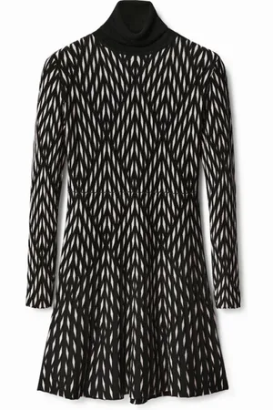 Desigual Kjole, Dame, Sort, XS, Uld, Geometrisk Strik Turtleneck Mini Kjole