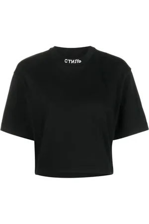 Heron Preston Top, Dame, Sort, M, Bomuld, Logo Crop T-Shirt Sort/Hvid 100% Bomuld