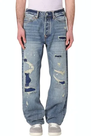 Evisu Jeans, Herre, Blå, W29, Uld, Stilfulde Distressed Denim Jeans