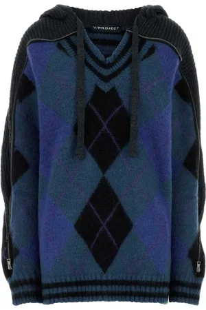 Y / PROJECT Strik, Dame, Blå, 2XS, Bomuld, Broderet Oversize Sweater Strikvarer