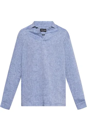 Giorgio Armani Skjorte, Herre, Blå, M, Linned, Linnedskjorte
