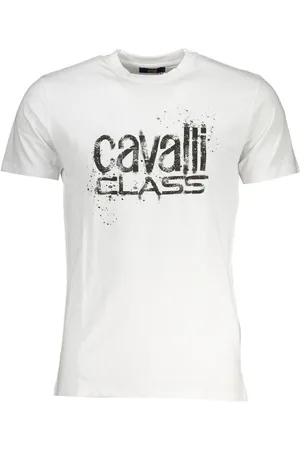 Roberto Cavalli Top, Herre, Hvid, XL, Bomuld, Hvid Bomuld Logo Print T-Shirt
