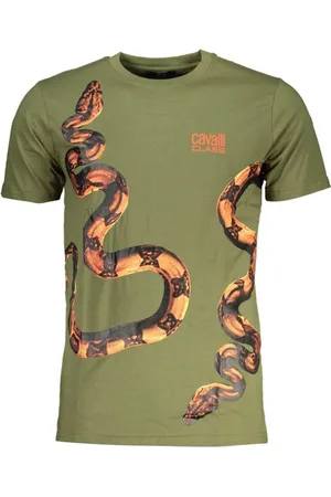 Roberto Cavalli Top, Herre, Grøn, M, Tryk Logo Kortærmet T-shirt