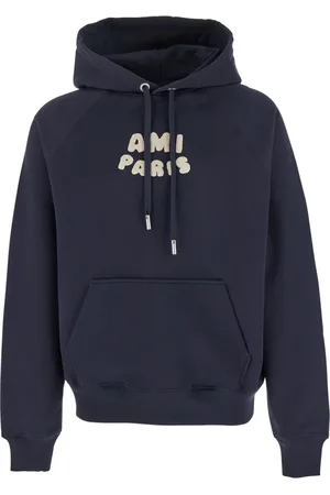 Ami Sweathshirts & Hoodies, Herre, Blå, L, Bomuld, Blå hættetrøje med snørehætte