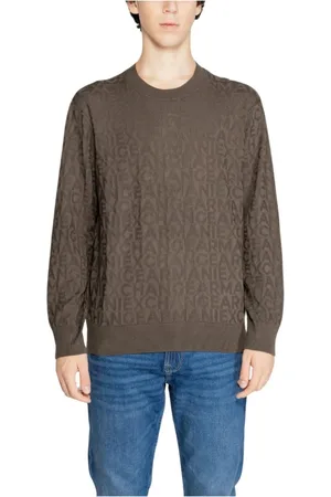 Armani Exchange Strik, Herre, Grøn, L, Uld, Brun Crewneck Logo Sweatshirt
