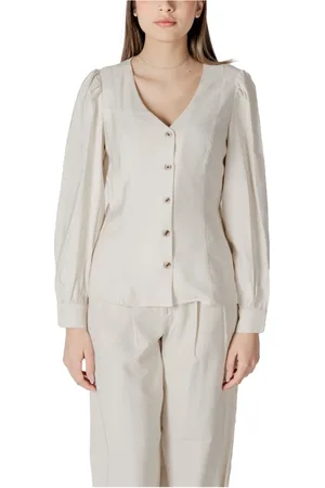 VILA Bluser & Skjorter, Dame, Hvid, L, Polyester, Hvid V-udskæring Knap-op Bluse