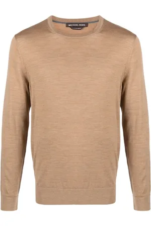 Michael Kors Strik, Herre, Brun, S, Uld, Merino Sweater i Klassisk Stil