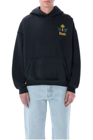 Rhude Sweathshirts & Hoodies, Herre, Sort, L, Bomuld, Vintage Sort Strikvarer Hættetrøje Ss25