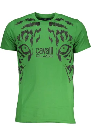 Roberto Cavalli Top, Herre, Grøn, M, Bomuld, Grøn Bomuld Print Logo T-Shirt