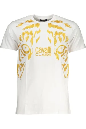 Roberto Cavalli Top, Herre, Hvid, 2XL, Bomuld, Hvid Bomuld Trykt Logo T-Shirt