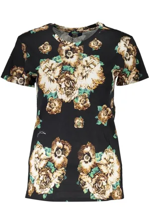 Roberto Cavalli Top, Dame, Sort, XS, Bomuld, Sort Bomuld Mønstret Logo T-Shirt