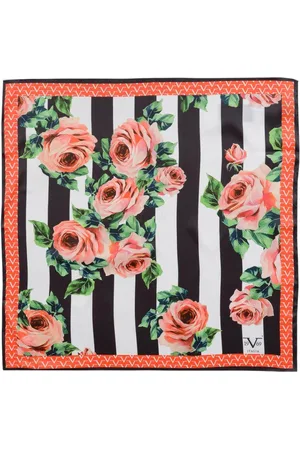 19V69 Italia Tilbehør, Dame, Flerfarvet, ONE SIZE, Polyester, Rose Print Tørklæde Sort Hvid Striber