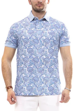 Etro Top, Herre, Blå, L, Roma Print Hvid Polo Shirt
