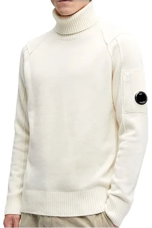 C.P. Company Strik, Herre, Hvid, M, Uld, Hvid Uld Zip Skulder Sweater