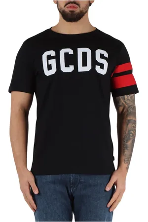 GCDS Top, Herre, Sort, XL, Bomuld, Herre Sort Logo Broderet T-shirt