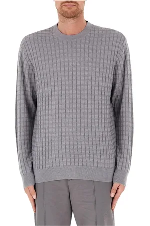 Armani Exchange Strik, Herre, Grå, M, Bomuld, Grå Crewneck Sweater med Ribbed Trim