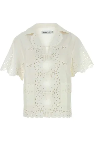 Self-Portrait Bluser & Skjorter, Dame, Hvid, 2XS, Linned, Hvid Linnedblanding Top Skjorte